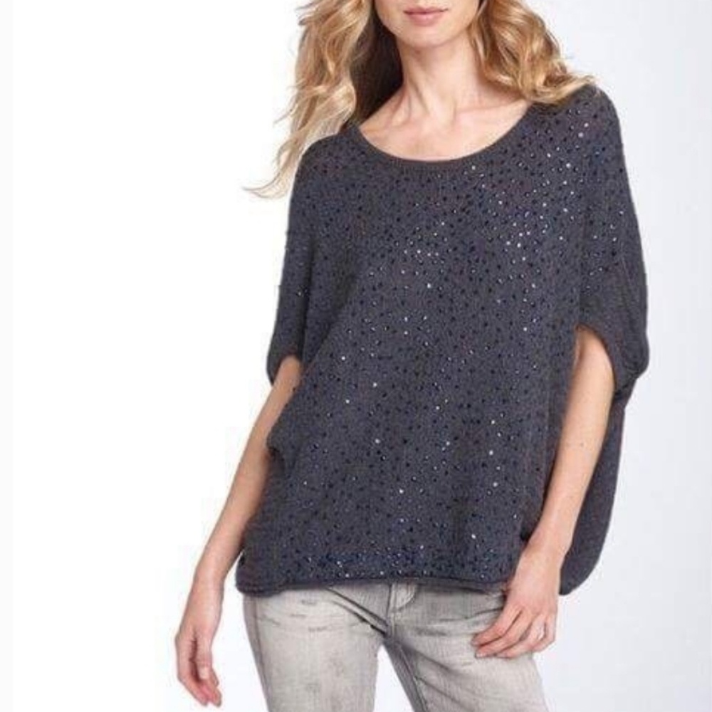 Free people grey sequin boho crop sweater size M